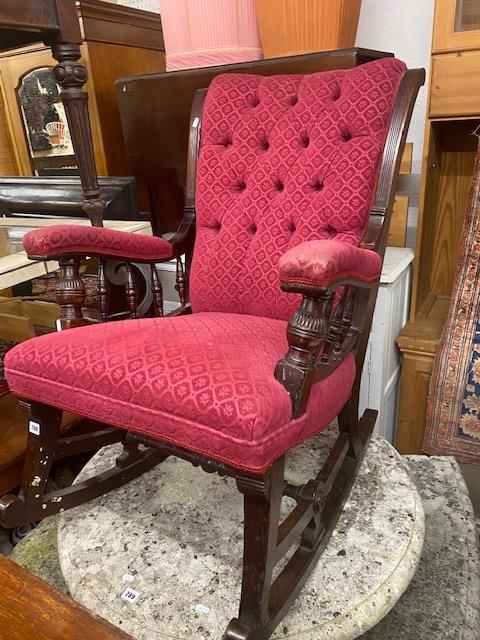 An upholstered button back rocking chair - Image 2 of 4