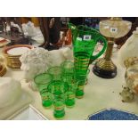 A retro green glass Lemonade set