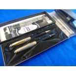 A Montblanc vintage ball point pen and a propelling pencil set, 'Meisterstuck', silver sterling inc.