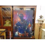 An unframed painting of a African warrior,