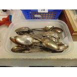 A small qty of plated spoons plus 2 sauce boats and a sweet tray