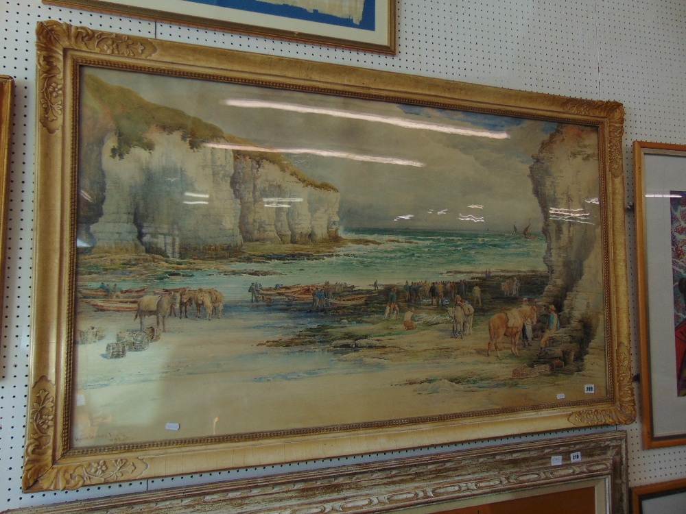 A large framed watercolour, coastal scene, signed WH Pigott, - Image 3 of 3