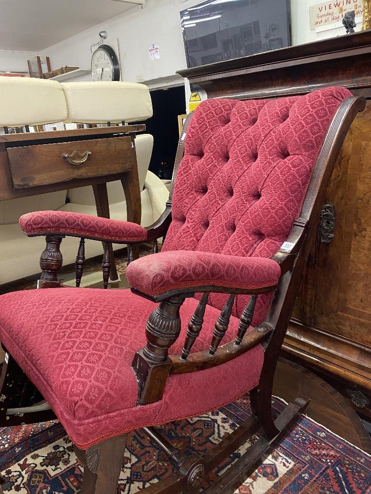 An upholstered button back rocking chair - Image 3 of 4