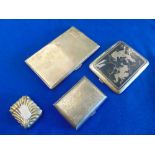 Three hallmarked Silver cigarette cases plus a hallmarked Silver vesta case, approx,