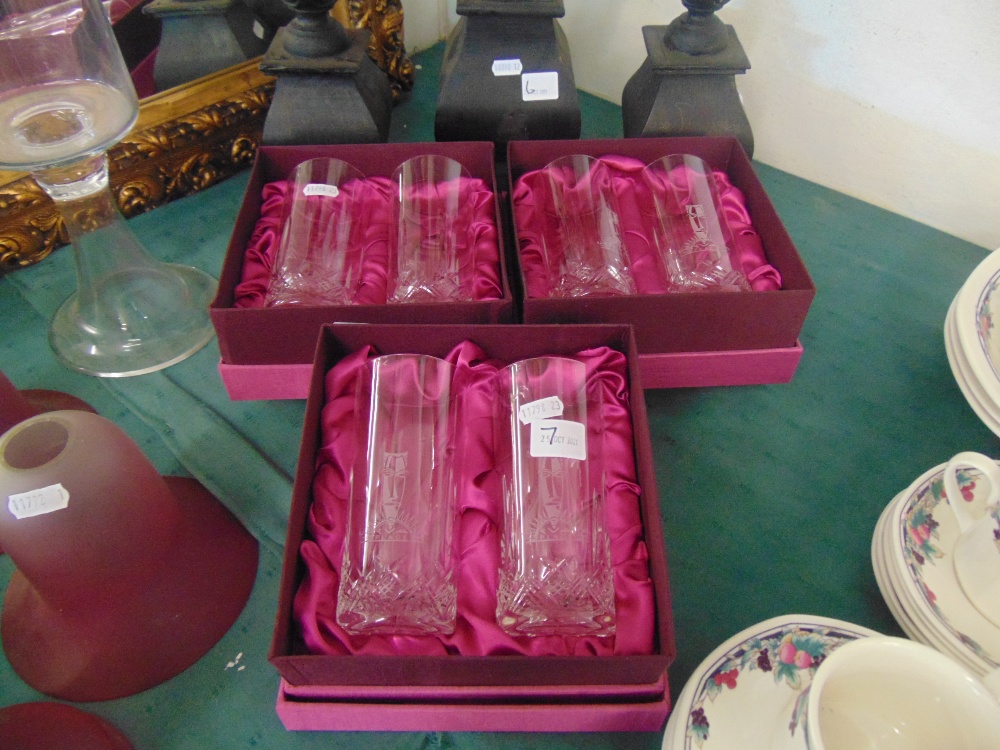 A set of six boxed drinking glasses