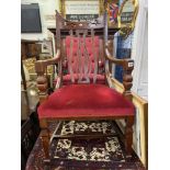 An upholstered Mahogany carver armchair