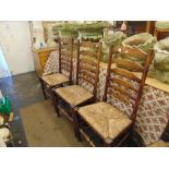 Eight ladder back chairs,