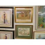 An early etching fair scene and a Malaysian watercolour signed