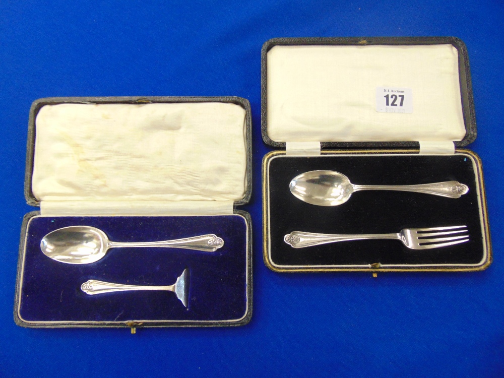 Two boxed hallmarked silver Christening set etc.