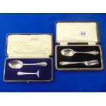 Two boxed hallmarked silver Christening set etc.