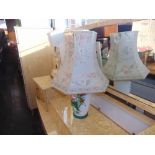 An Opaque hand painted table lamp with floral decoration
