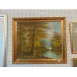 A gilt frame oil on canvas RIver scene,