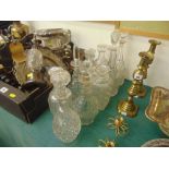 A collection of large decanters