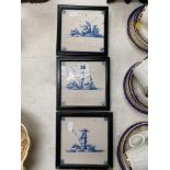 Three framed Delft tiles