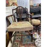 An antique chair and stool