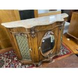 A Walnut mirror fronted credenza,