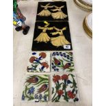 Six Iznik pottery tiles