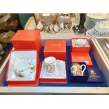 Three Spode Royal commemorative boxed mugs and a Royal Worcester mug