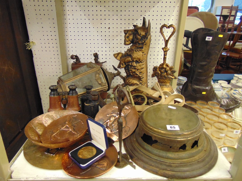 A box of odds, clock, binoculars etc.