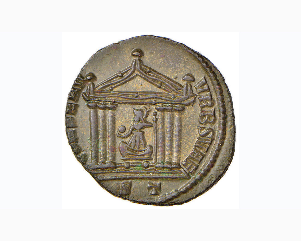 Massenzio (307-313) Follis (Ticinum) Busto laureato in abito consolare a s. – R/ Tempietto – - Image 2 of 2