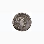 Porcia – M. Cato – Denario (110-109 a.C.) Testa della Libertà a d. – R/ La Vittoria seduta a