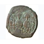 BISANZIO Giustino II (565-578) Follis – Gli imperatori seduti di fronte – R/ Lettera M – Sear