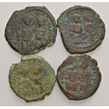 BISANZIO Lotto di quattro follis di Giustino II e Sofia come da foto