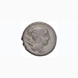 Postumia – C. Postumius – Denario (74 a.C.) Busto di Diana a d. – R/ Cane a d. – B. 9; Cr.