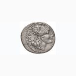 Sergia – M. Sergius Silus – Denario (116-115 a.C.) Testa di Roma a d. – R/ Cavaliere a s. con