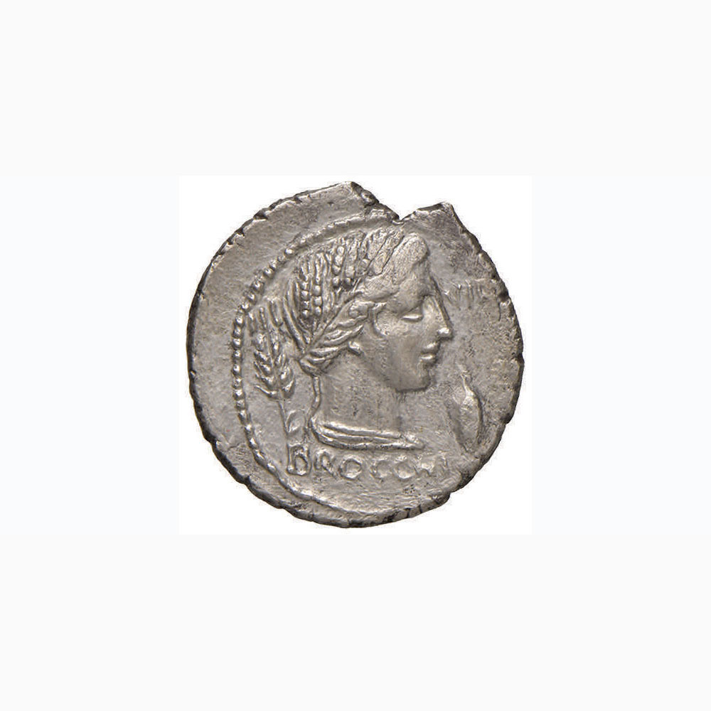 Furia – L.Furius Cn. F. Brocchus – Denario (63 a.C.) Testa di Cerere a d. – R/ Sedia curule