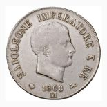 MILANO Napoleone (1805-1814) 5 Lire 1808 Bordo in rilievo – Gig. 97 AG (g 24,94) Lucidato e