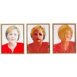 Wilde, Peter. Merkel 1, 4 und 5. Triptychon. Öl auf Holz. Alle drei Arbeiten verso signiert und