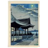 Japanische Holzschnitte - - Takei, Asano. Moonlight in Mii Temple. Original-Farbholzschnitt.