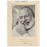 Nobelpreisträger - - Hemingway, Ernest. Albumblatt mit eigenhändiger Unterschrift und Widmung "To