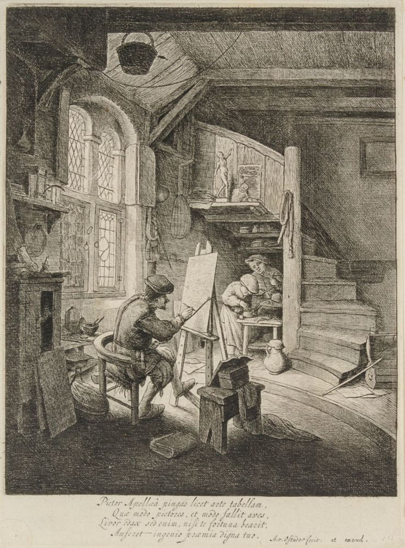 Ostade, Adriaen van. Der Maler. Radierung. Ca. 1667. Plattengröße: 23,7 x 17,5 cm. Auf Karton und