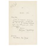 Nobelpreisträger - - Kipling, Rudyard. Brief mit eigenhändigem 10-zeiligen Text und Unterschrift.