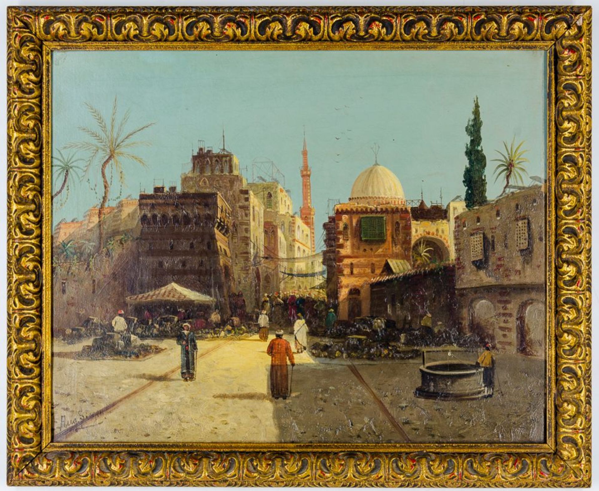 Siegen, August von. Marktplatz in Kairo. Öl auf Leinwand. Unten links signiert "Aug. Siegen". Um - Image 3 of 3