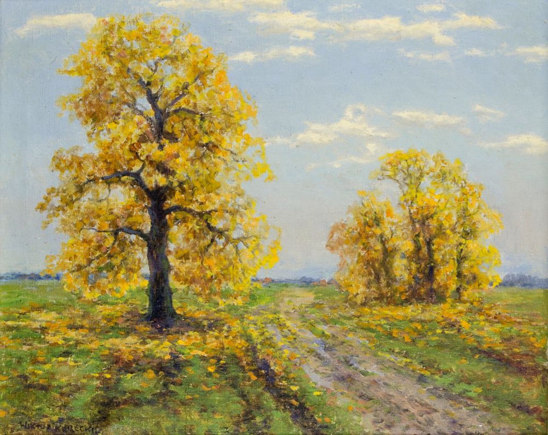 Korecki, Wictor. Herbstlandschaft. Öl auf Leinwand. Links unten signiert. Bildgröße: 61 x 51 cm.