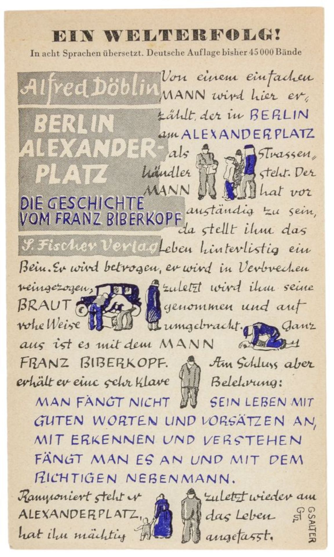 Döblin, Alfred - - Ein Welterfolg! Berlin Alexanderplatz. (Verlagsprospekt). Mit Illustrationen,