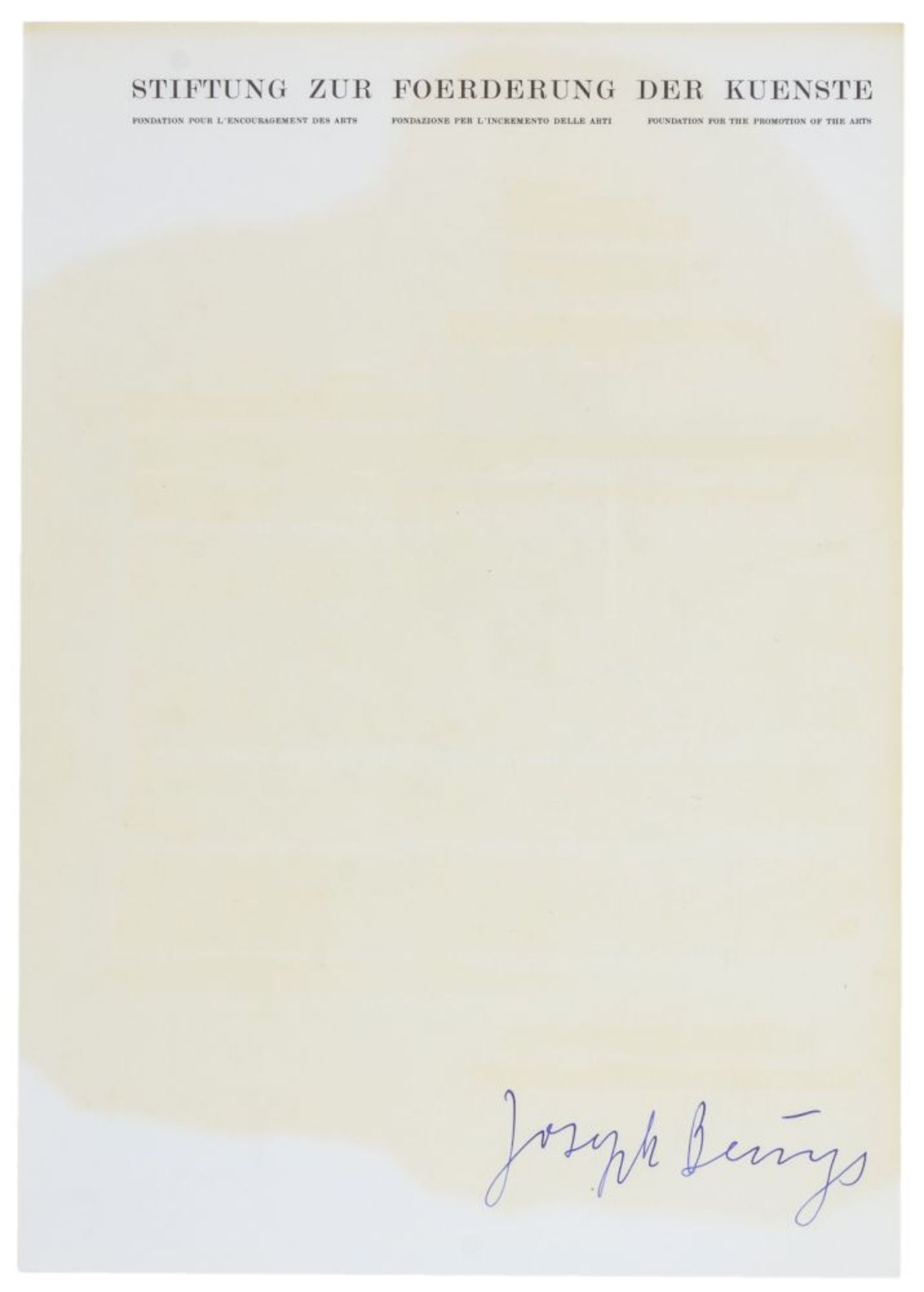 Beuys, Joseph. Fettbriefe. 5 signierte und verso nummerierte Blatt mit Briefkopf "FOUNDATION FOR THE