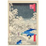 Japanische Holzschnitte - - Hiroshige I, Utagawa. Meguro Taikobashi Yuhinooka. (Meguro Drum Bridge