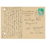 Nobelpreisträger - - Hesse, Hermann. Postkarte mit eigenhändigem 9-zeiligen Text und Unterschrift an