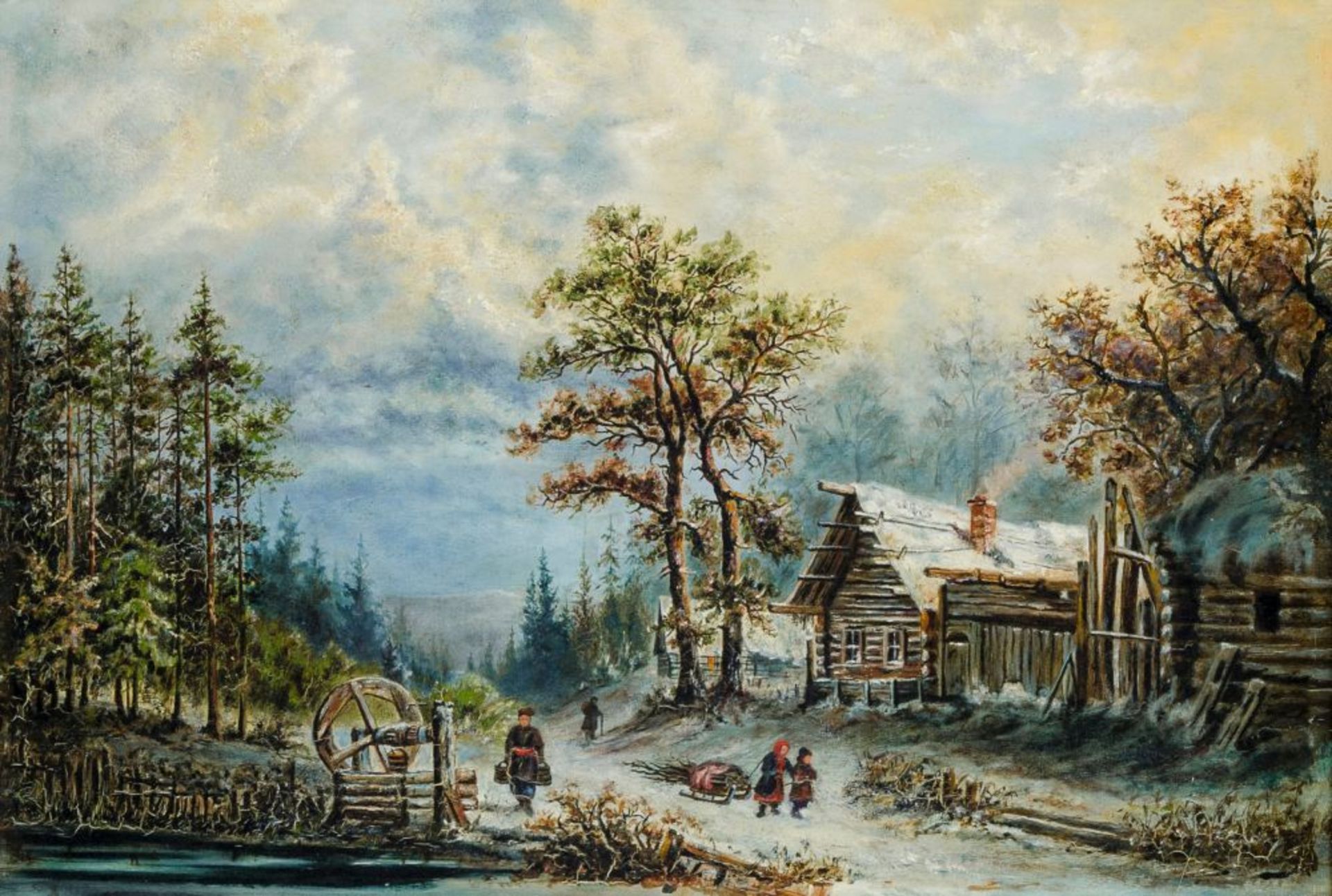 Malinowski, A. (zugeschrieben). Paysage de neige. Öl auf Leinwand. 1890er Jahre. Bildgröße: 43 x