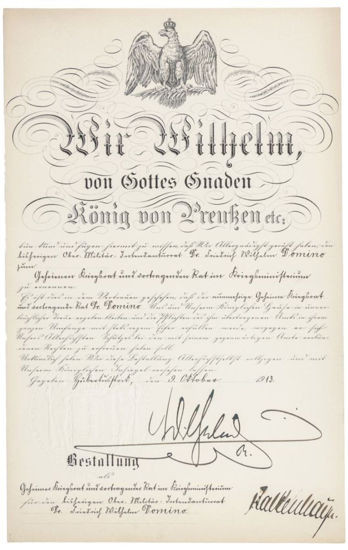 Wilhelm II., deutscher Kaiser und König von Preußen. Sammlung von 4 Ernennungurkunden, 1 - Image 2 of 3