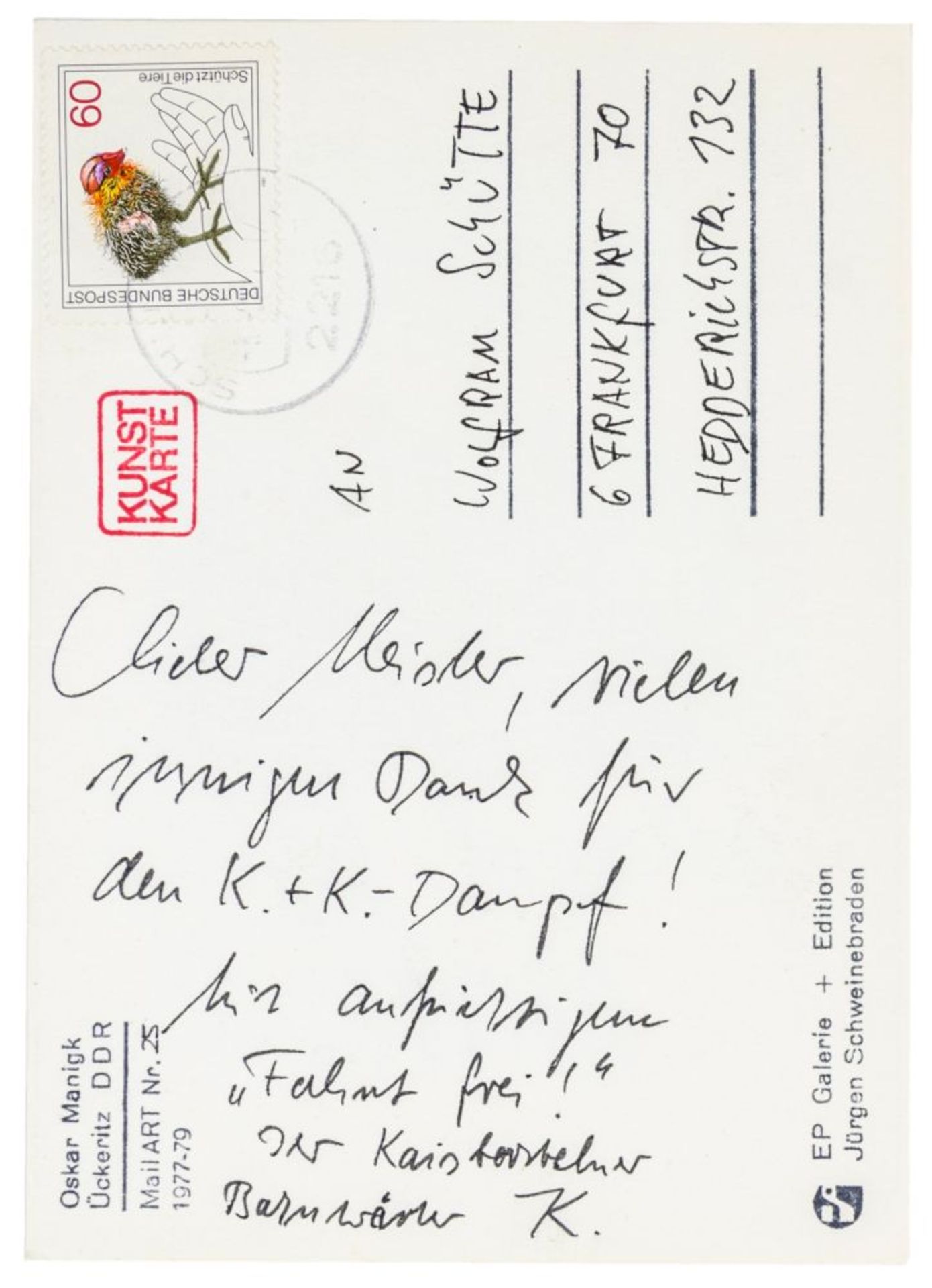 Kunert, Günter. 84 Autographen: 6 eigenhändige Briefe mit Unterschrift, 30 maschinenschriftliche - Bild 5 aus 8