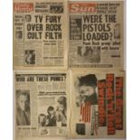 ORIGINAL SEX PISTOLS RARE NEWSPAPER HEADLINES AND PRESS RELEASE