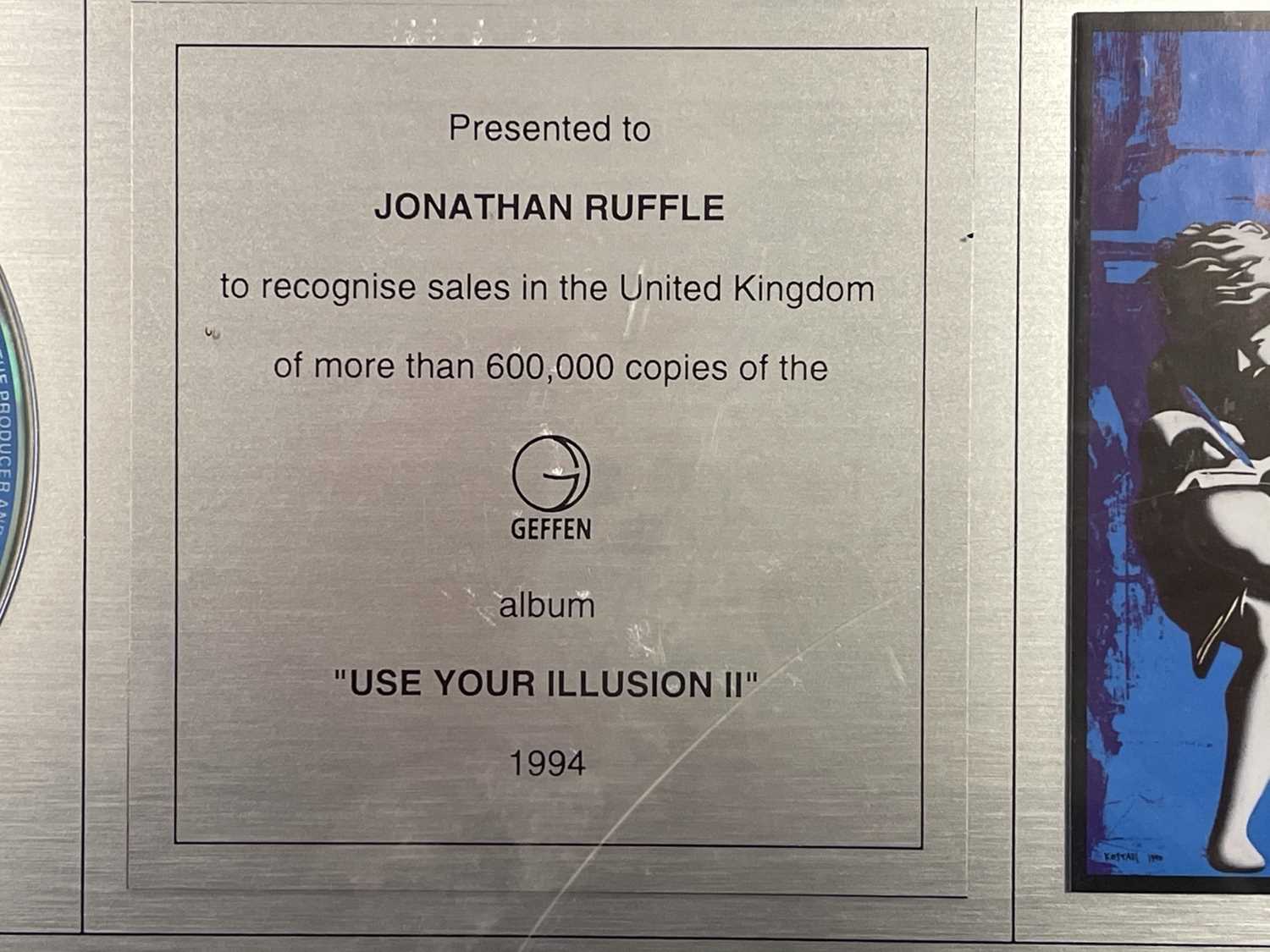 GUNS AND ROSES USE YOUR ILLUSION DOUBLE PLATINUM SALES AWARD - Image 3 of 3