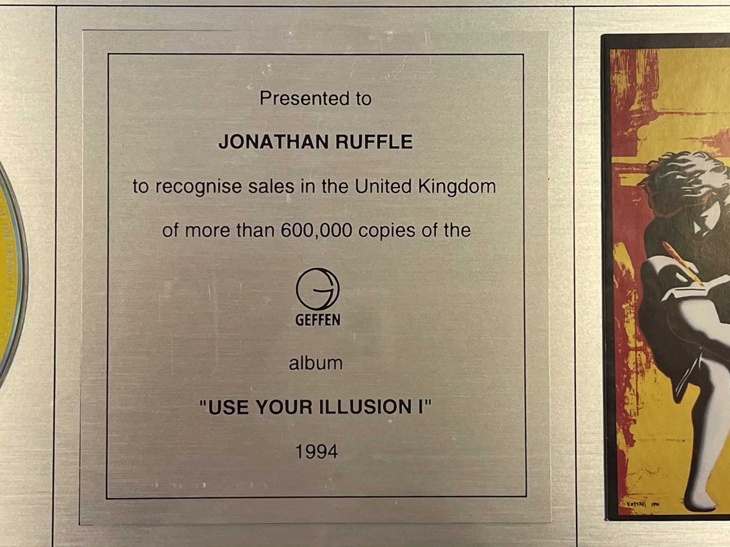 GUNS AND ROSES USE YOUR ILLUSION DOUBLE PLATINUM SALES AWARD - Image 2 of 3