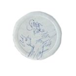 FREE AUTOGRAPHS TO INCLUDE PAUL KOSSOFF. A circular piece of card that has been signed in blue