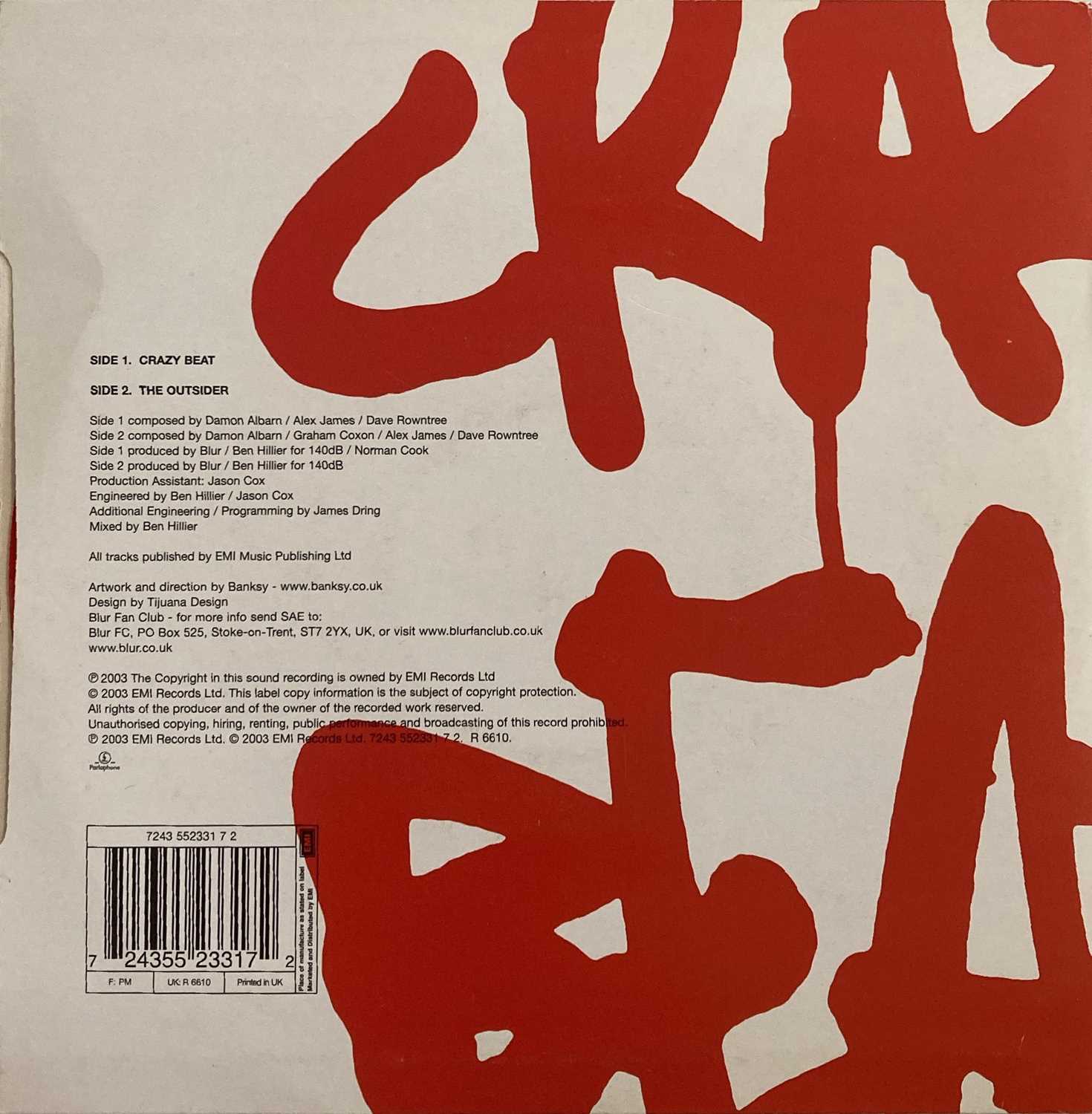 BLUR - CRAZY BEAT 7" (ORIGINAL UK BANKSY DESIGNED SLEEVE - PARLOPHONE R 6610) - Image 2 of 3